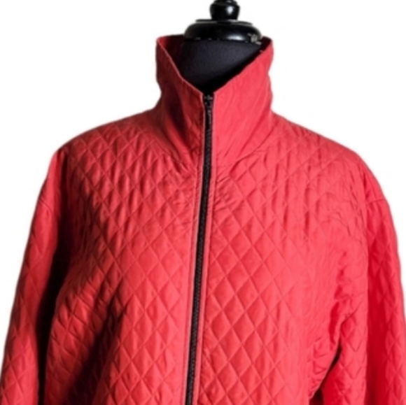 Chico's design silk quilted zip up high neck red jacket size 1 (medium 8) - Picture 3 of 8